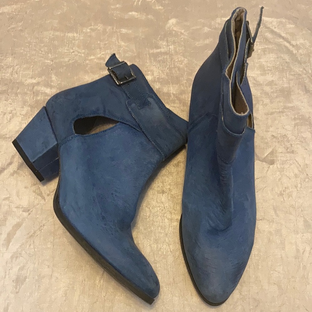 Free People Belleville Blue Leather Booties